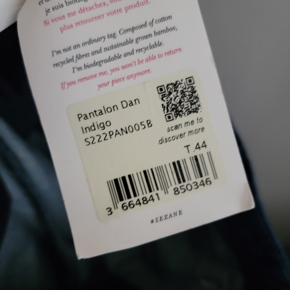 Sezane Dan Trousers in Indigo size 44 NWT - Picture 10 of 13